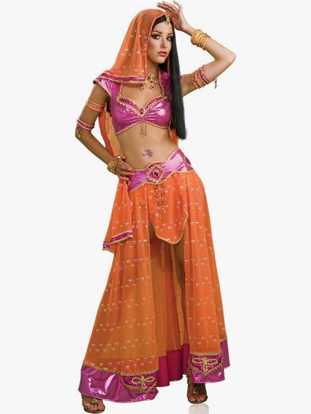 NEW SECRET WISHES SEXY BELLY DANCER Vibrant Orange & Pink COSTUME SZ XS